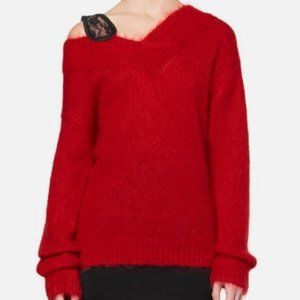 NWT Christopher Kane V Neck Mohair Wool Red Open Back Women's Luxury Sweater XL